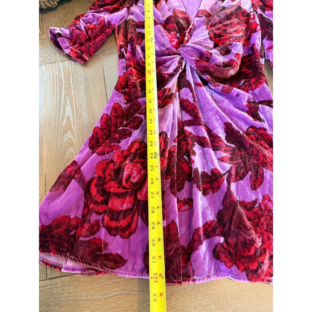 Rhode Leanna Mini Dress Womens Purple Red Velvet Floral Size M - Picture 7 of 9